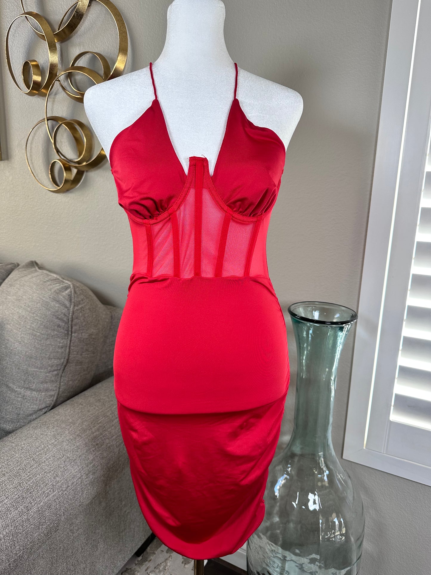 JULIETTE MESH DRESS RED