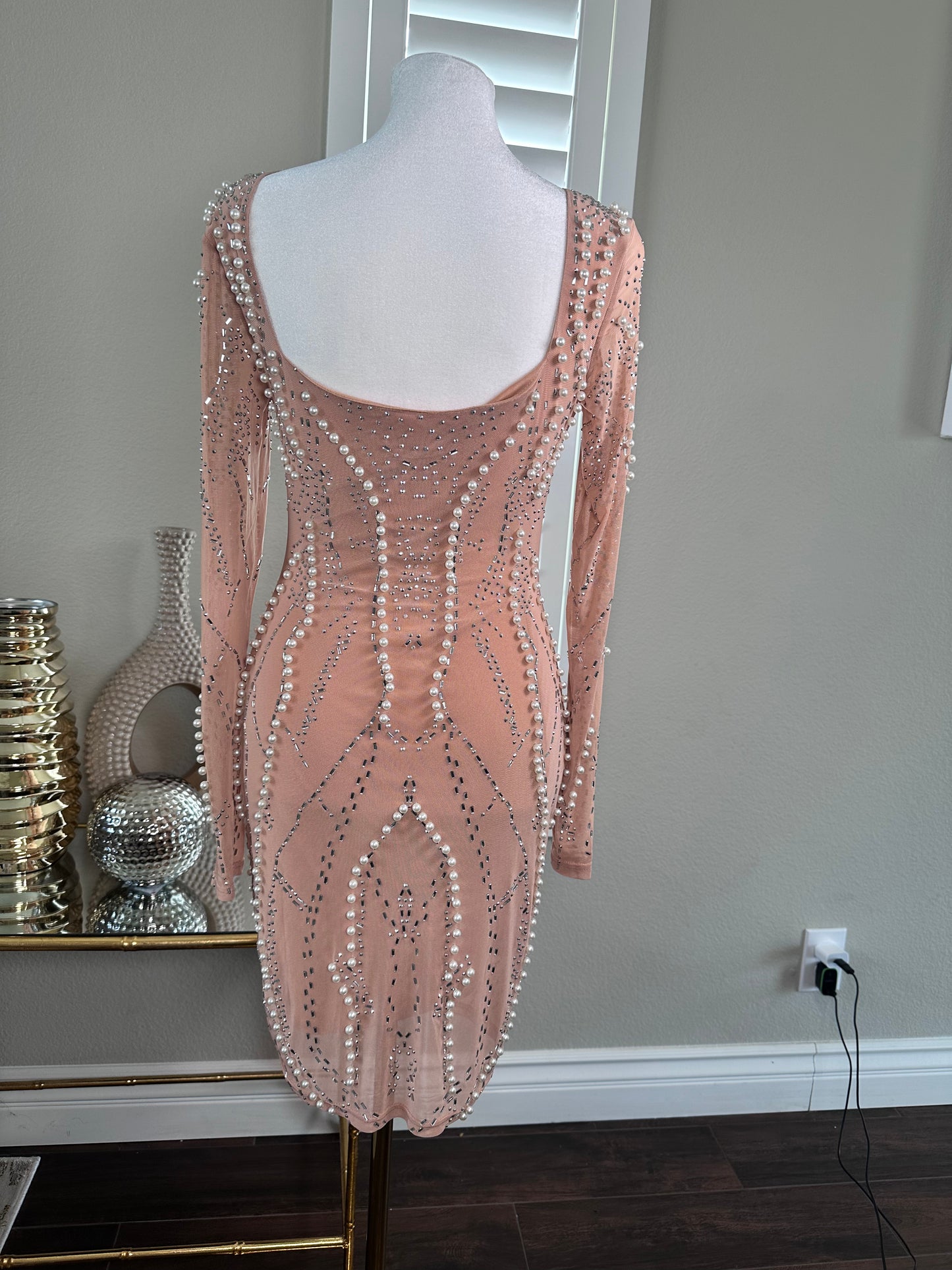 DALILAH RHINESTONE DRESS NUDE