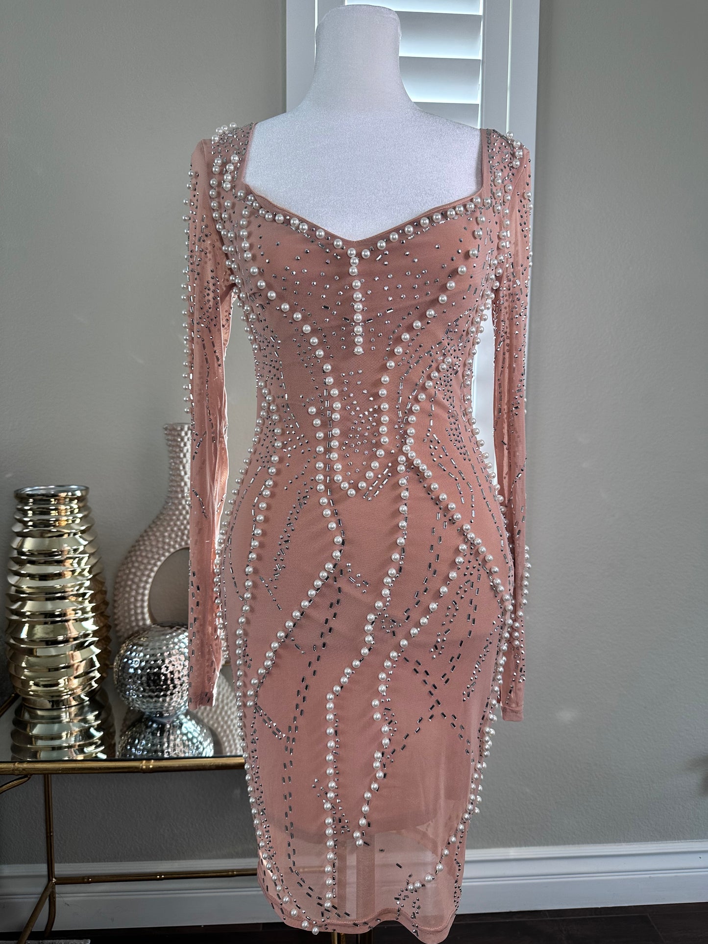 DALILAH RHINESTONE DRESS NUDE