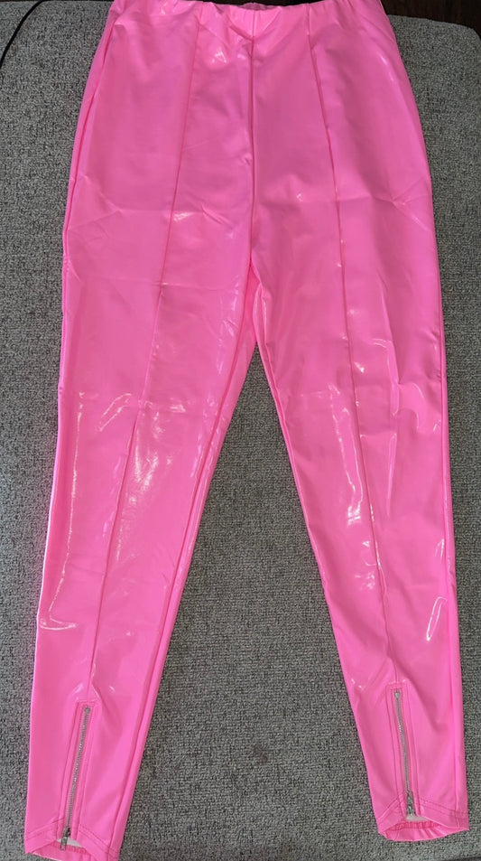 Barbie pink pu leather leggings