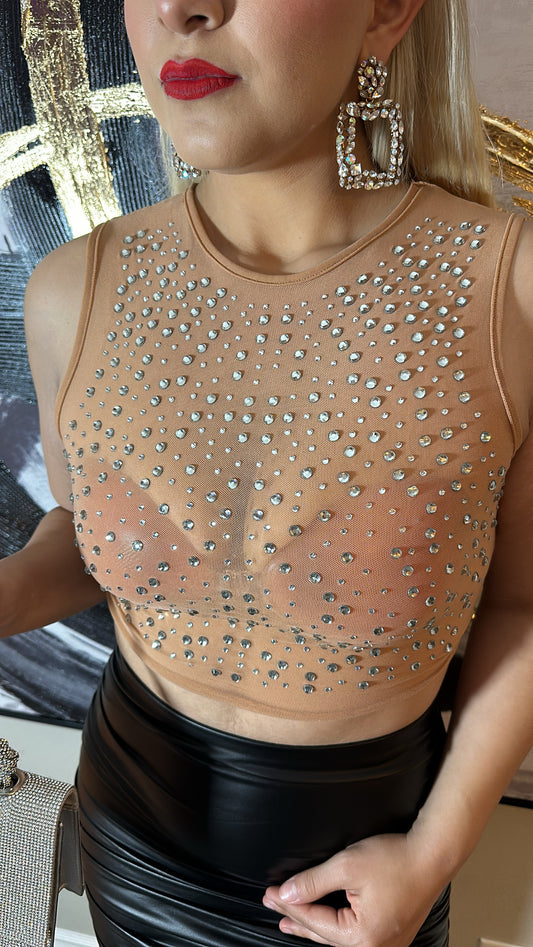 IN THE SPOTLIGHT RHINESTONE TOP NUDE